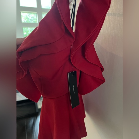 Lulus Red One Shoulder Ruffled Peplum Top - Picture 7 of 8